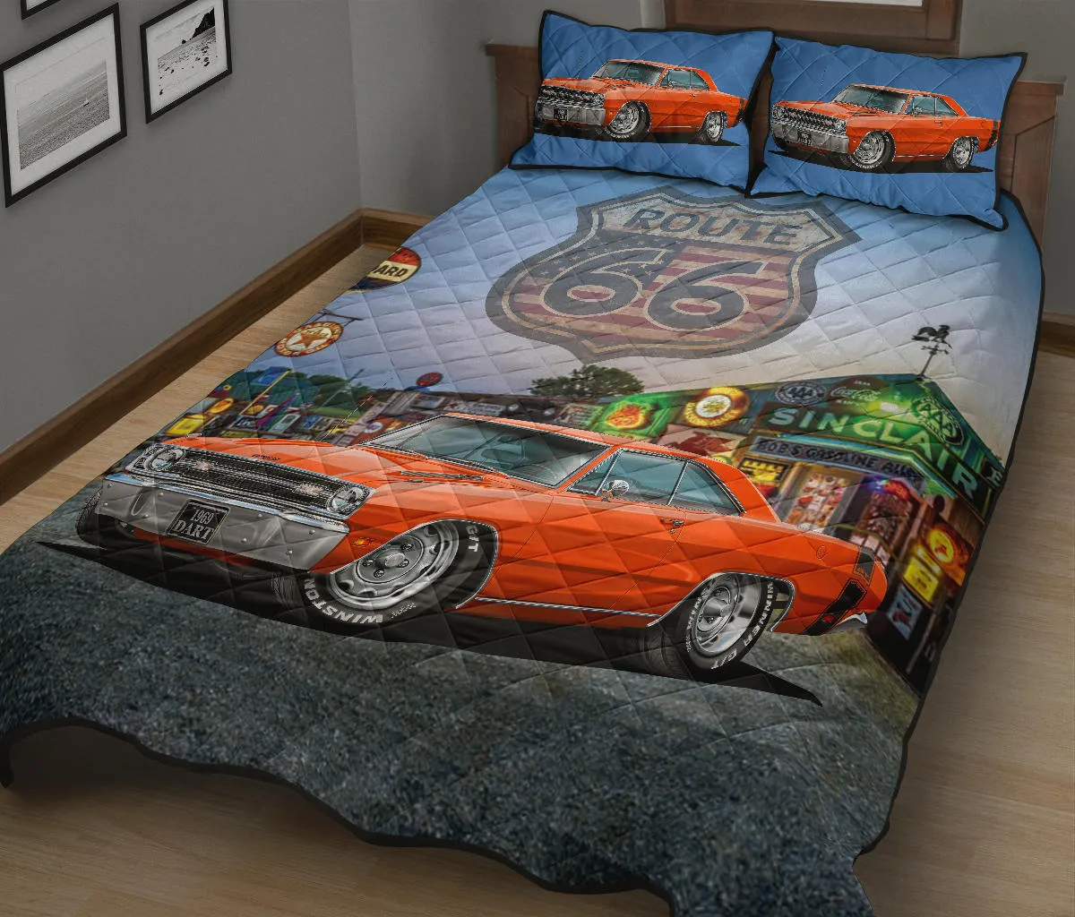 1969 Dodge Dart Orange Route 66 Quilt Set