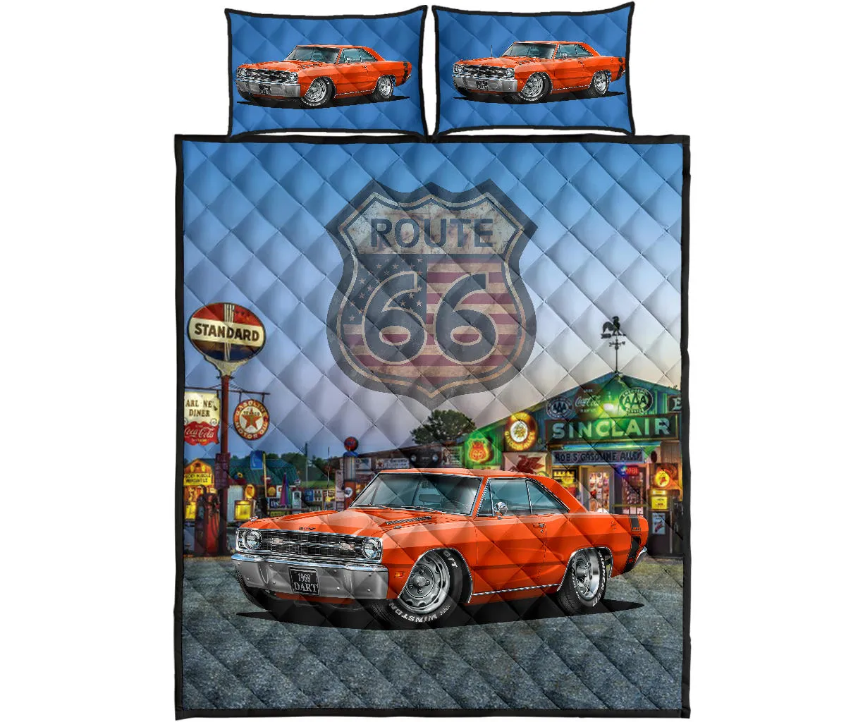 1969 Dodge Dart Orange Route 66 Quilt Set