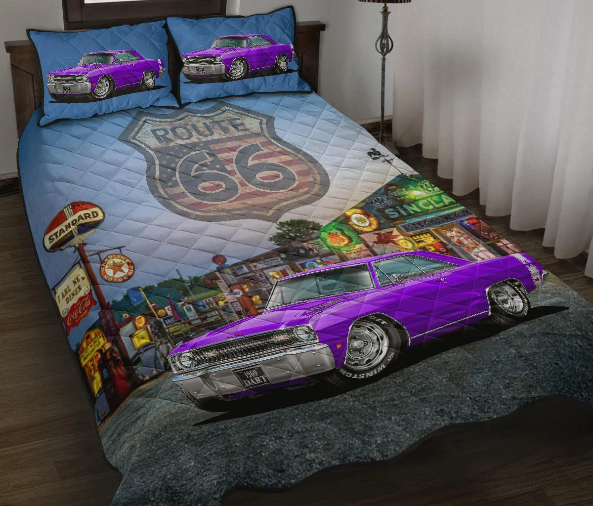 1969 Dodge Dart Purple Route 66 Quilt Set