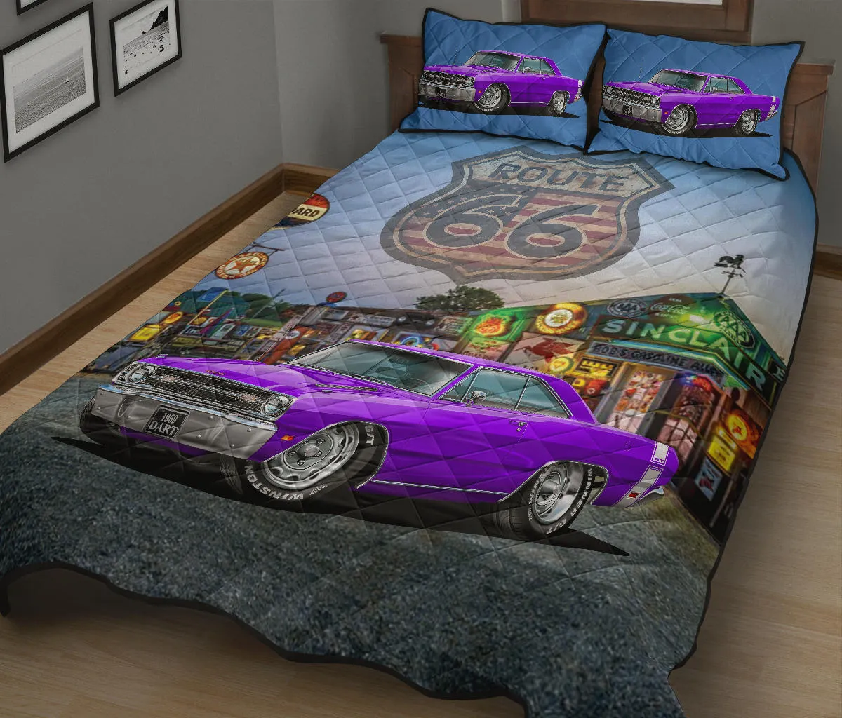 1969 Dodge Dart Purple Route 66 Quilt Set