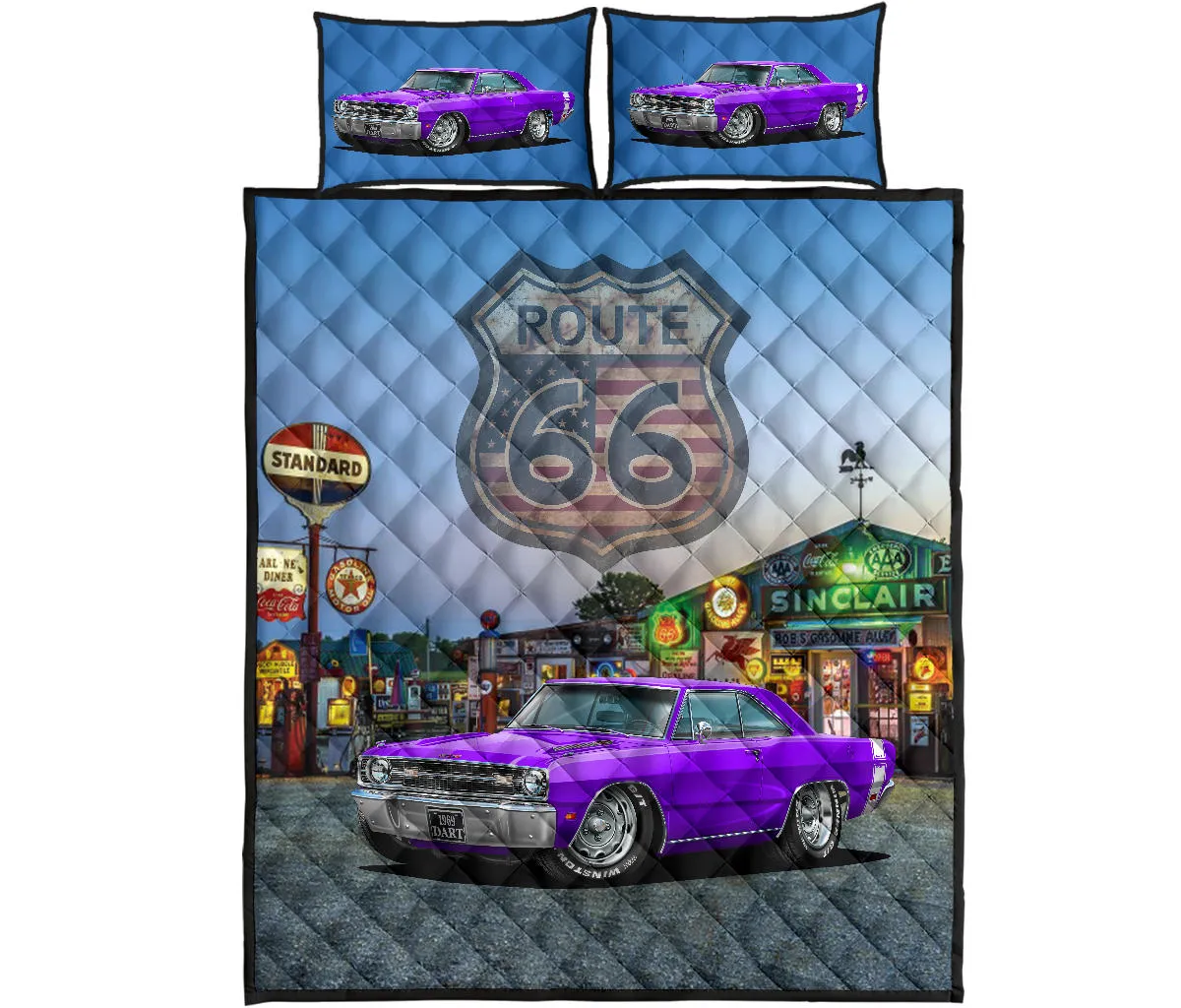 1969 Dodge Dart Purple Route 66 Quilt Set