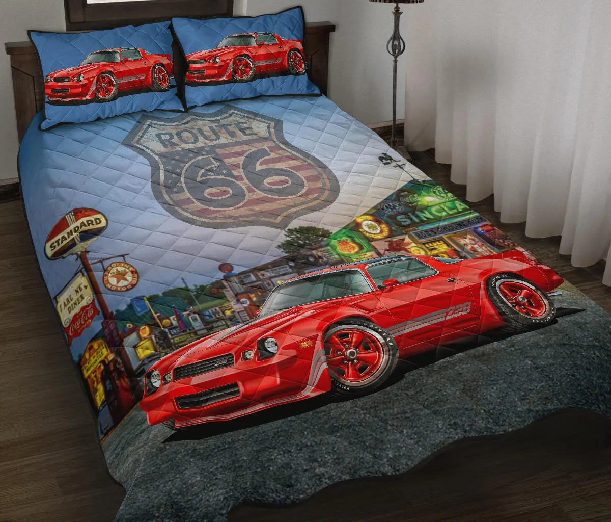 1981 Chevy Camaro Red Route 66 Quilt Set