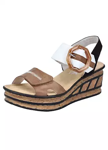 68176 Ladies Beige Hook & Loop Sandals by Rieker | Look Again