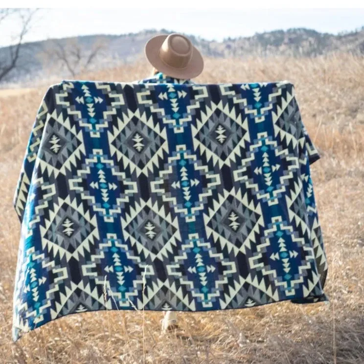 Andean Alpaca Wool Blanket - Blue Chakana