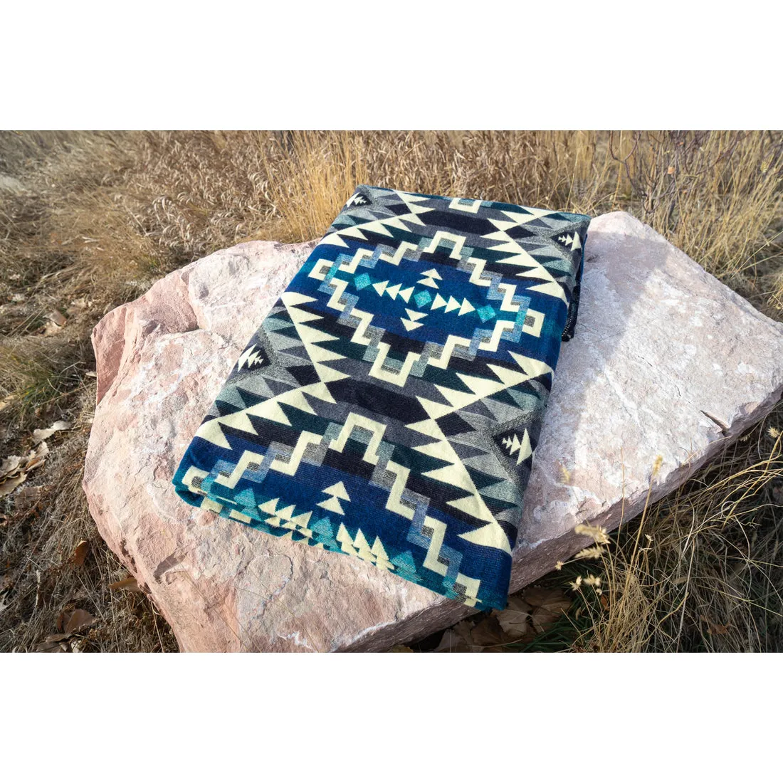 Andean Alpaca Wool Blanket - Blue Chakana