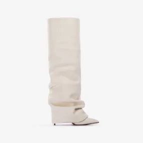 ANDY BOOT 120 mm Milk white nappa leather cuffed boot