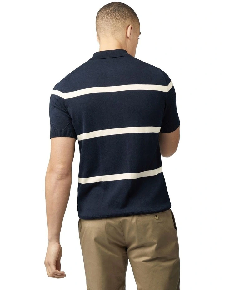 Argyle Stripe Polo in Dark Navy