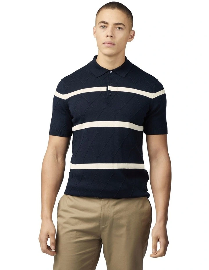 Argyle Stripe Polo in Dark Navy