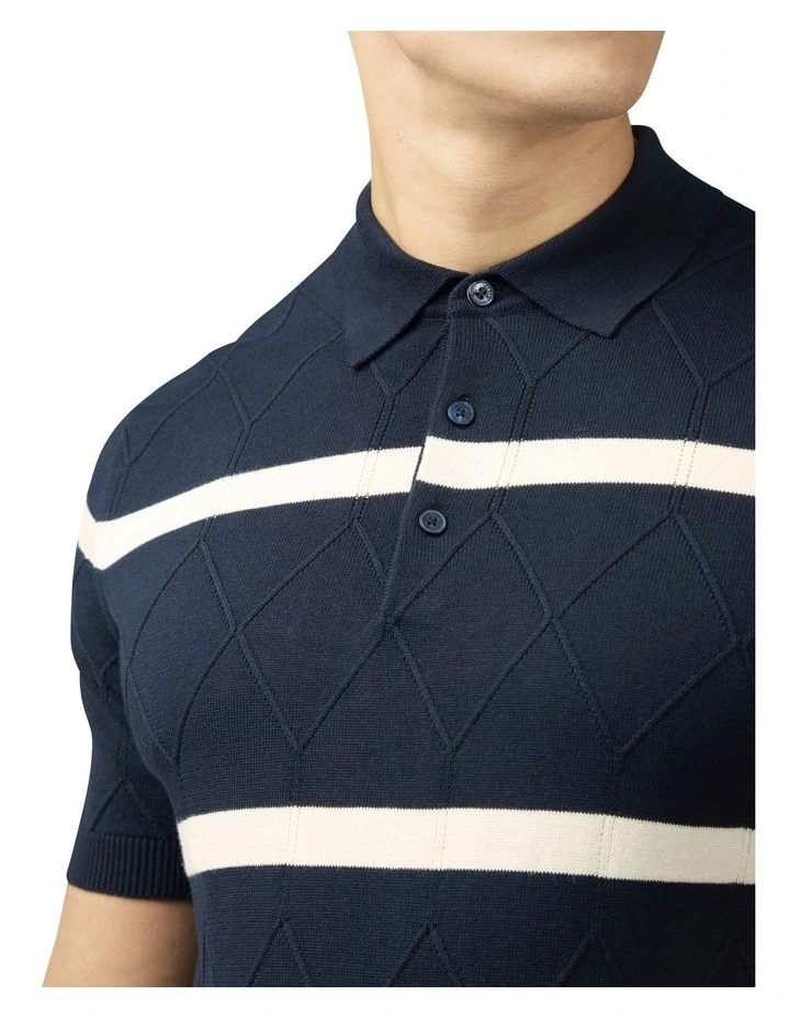 Argyle Stripe Polo in Dark Navy