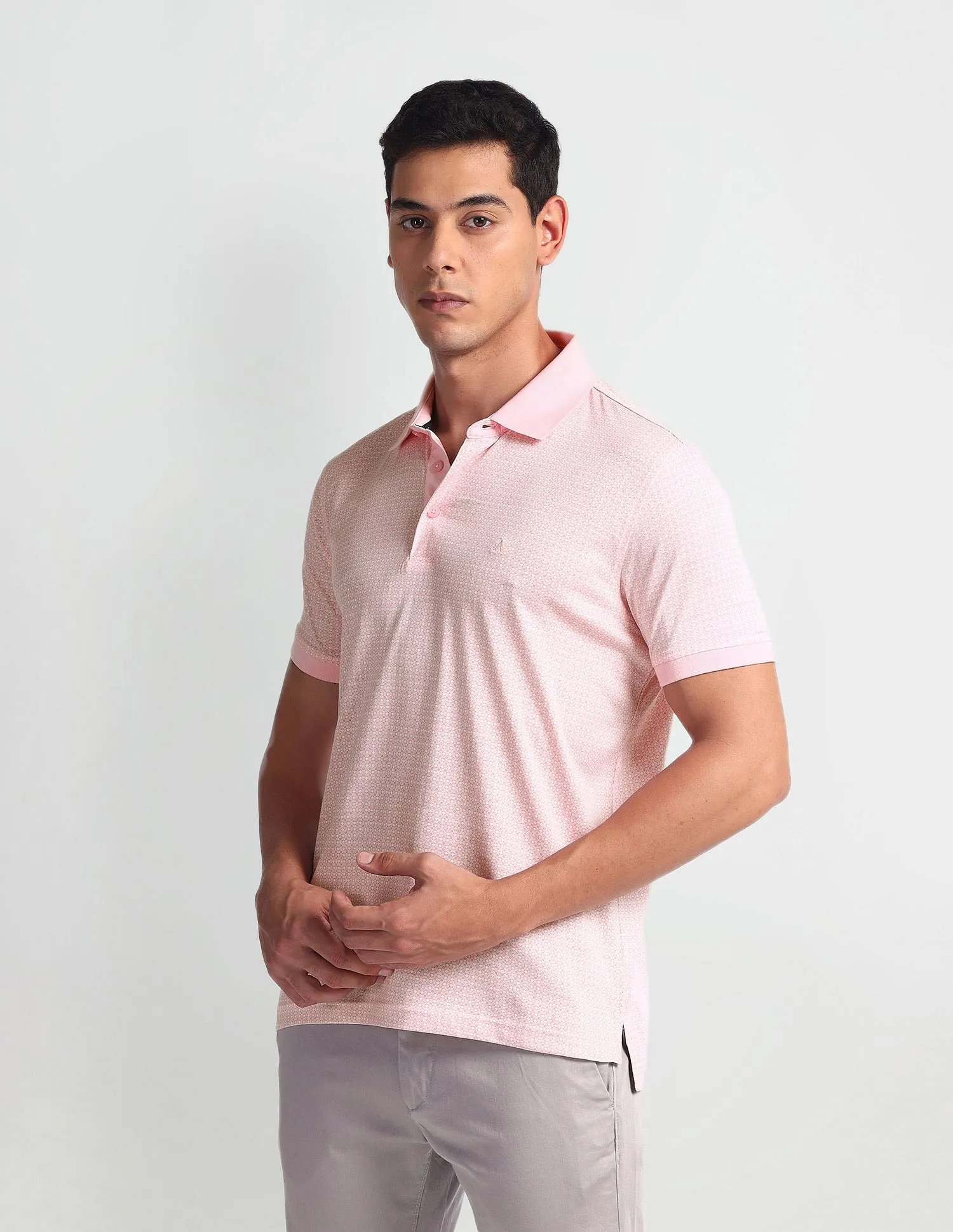 Arrow Geometric Print Cotton Polo Shirt