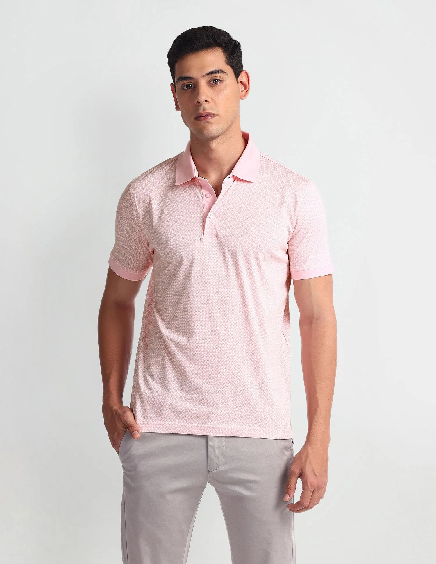 Arrow Geometric Print Cotton Polo Shirt