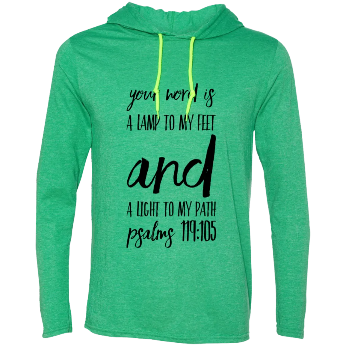 Bible Verse Men Long Sleeve T-Shirt Hoodie - Your Word Is Light To My Path ~Psalm 119:105~ Design 9 (Black Font)