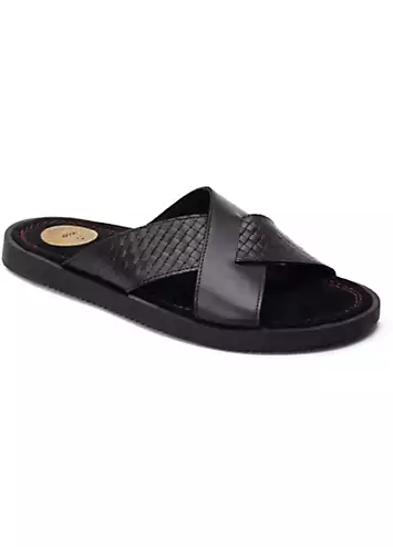 Black Astro Slip on Sandals by Base London | Look Again