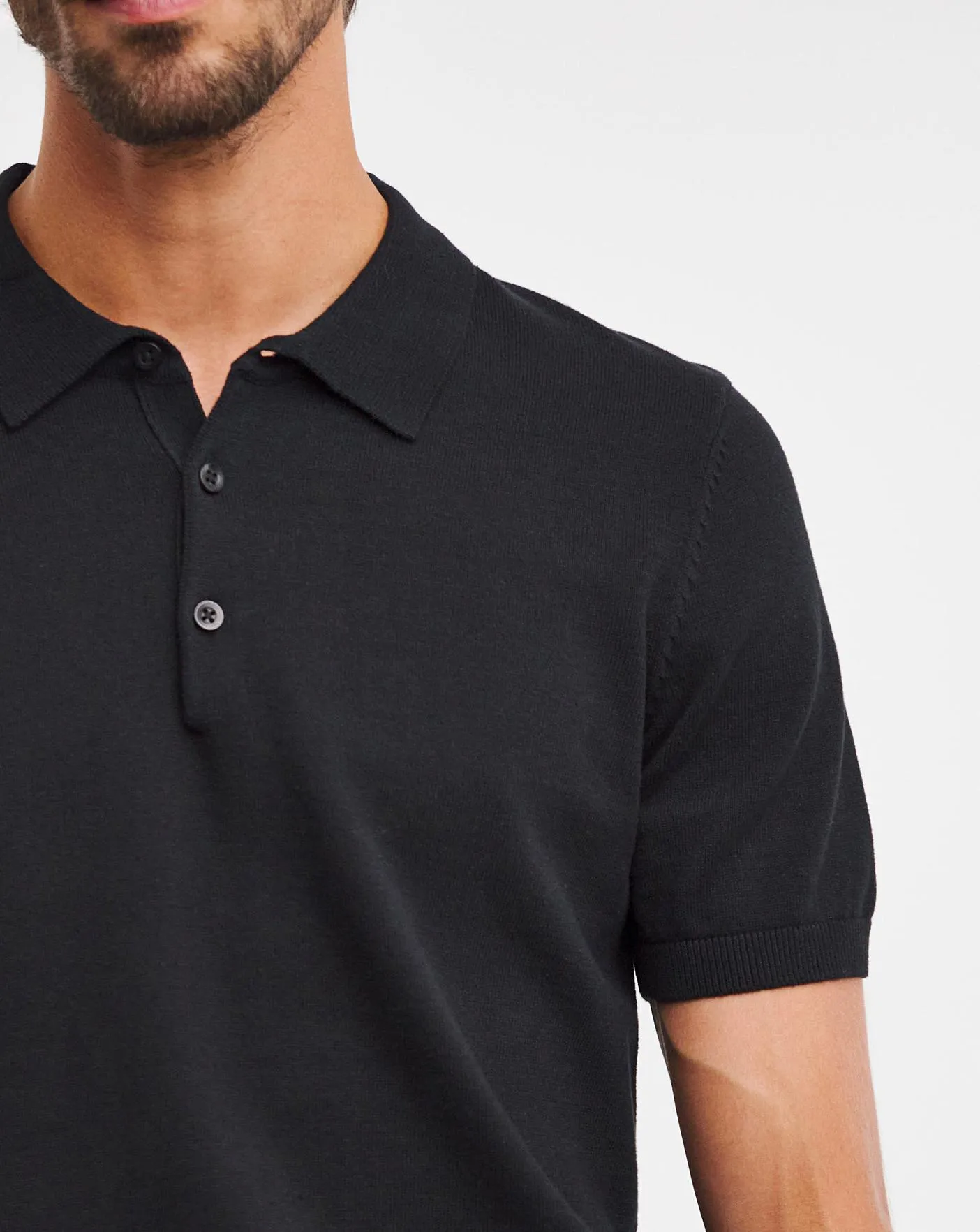 Black Cotton Short Sleeve Knit Polo