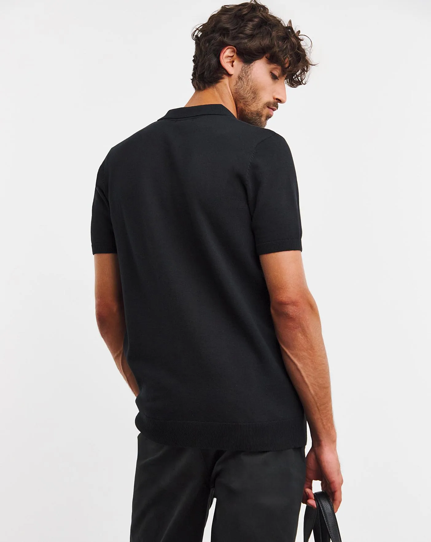 Black Cotton Short Sleeve Knit Polo