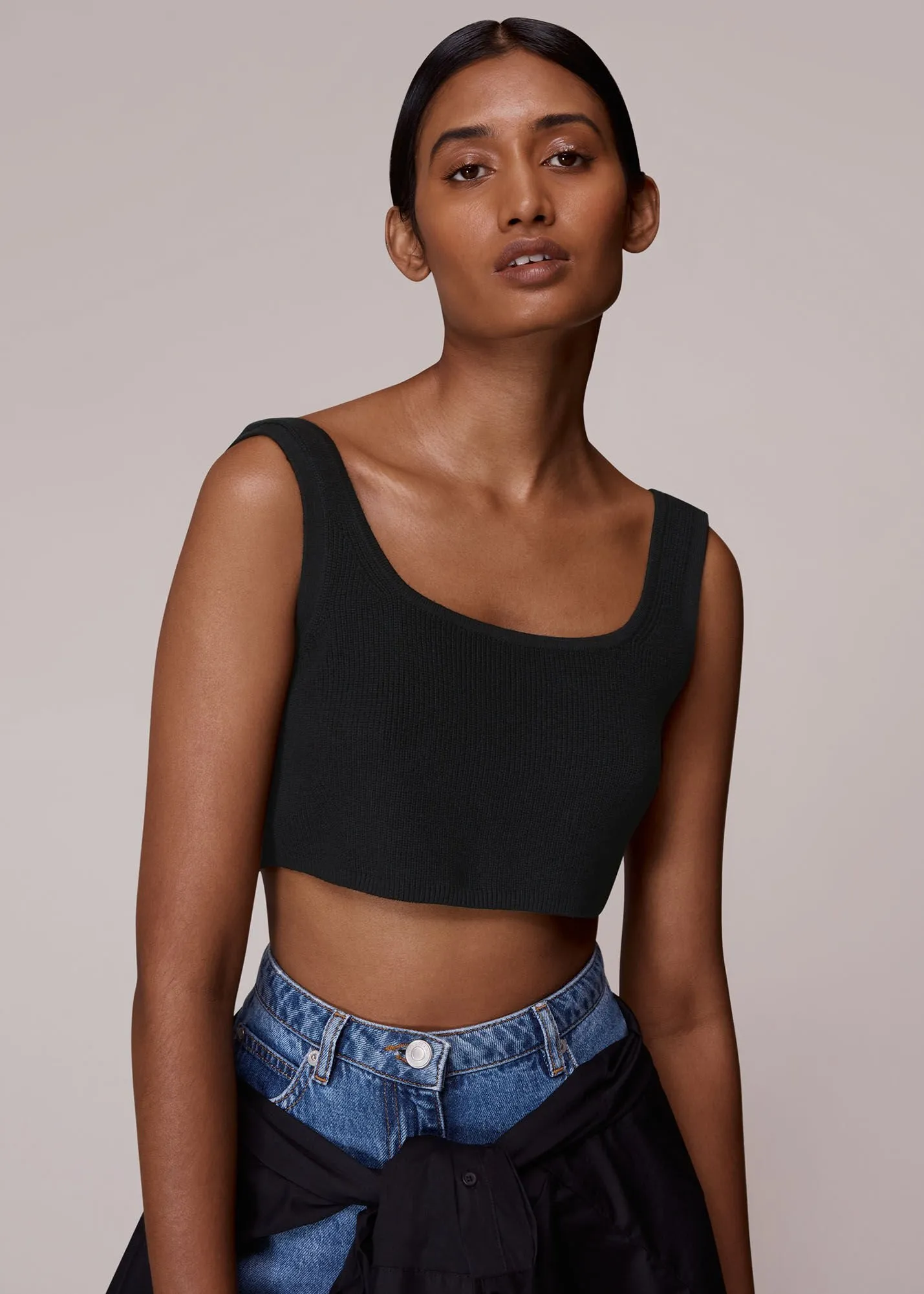 Black Ribbed Cropped Tank