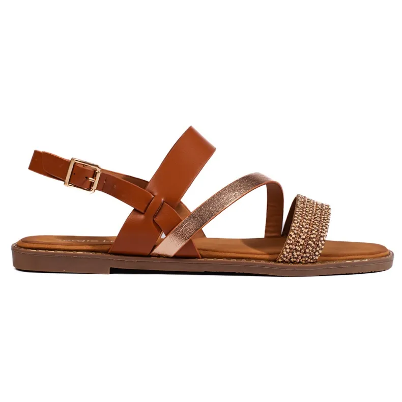 Brown and gold women's sandals by Sergio Leone