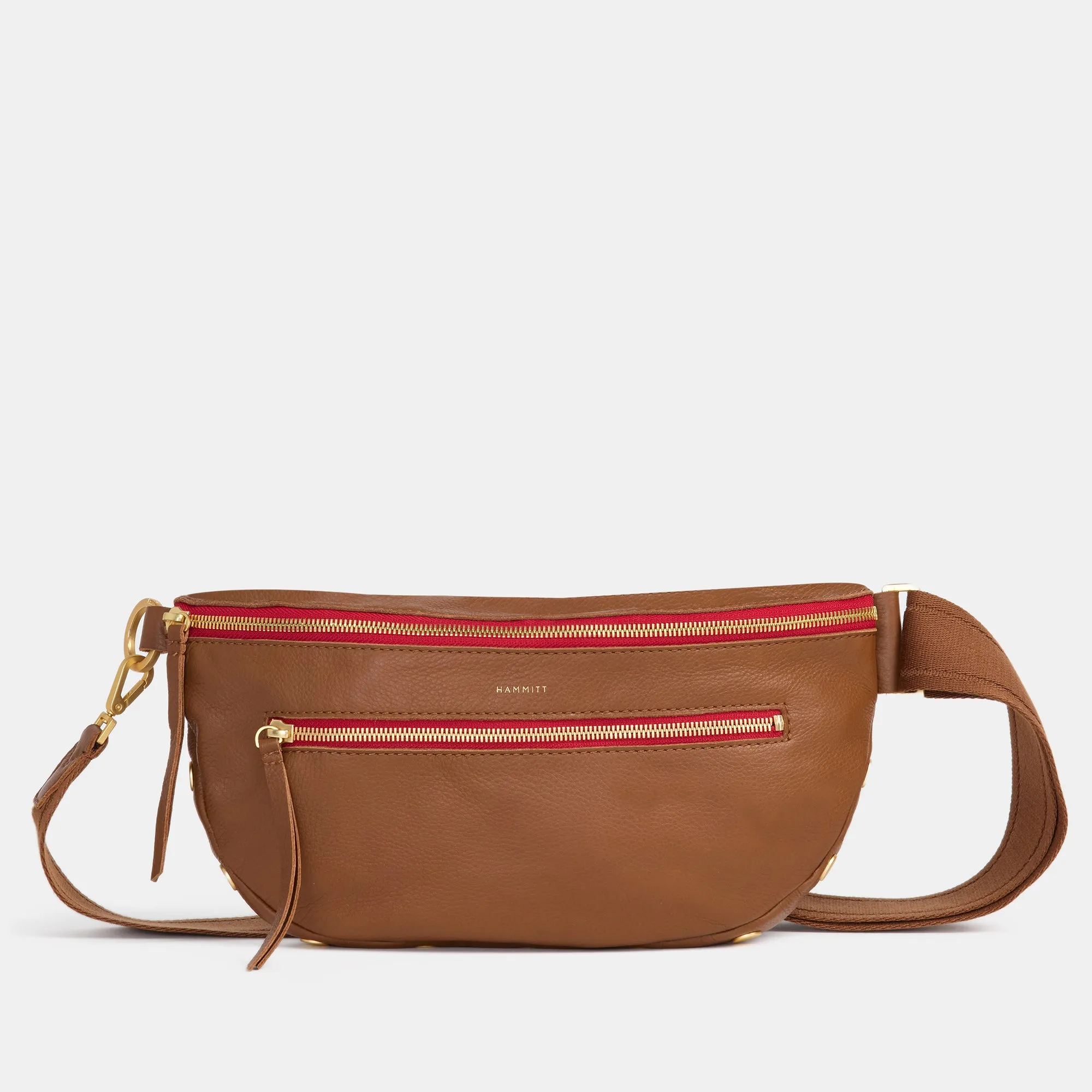 Charles Crossbody | Mahogany Pebble/Brushed Gold Red Zip | Lrg