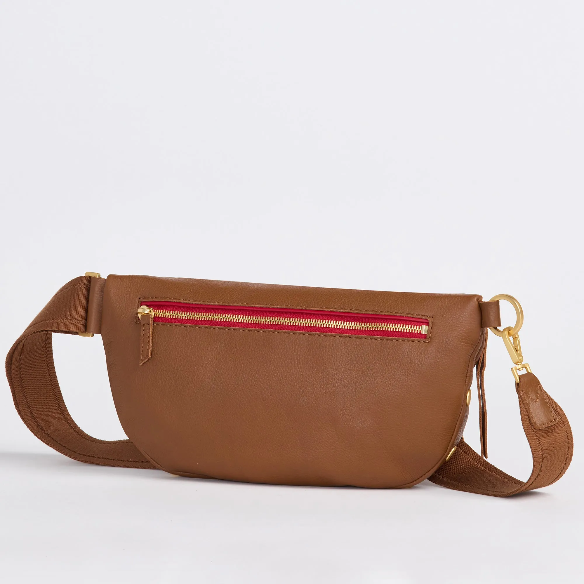 Charles Crossbody | Mahogany Pebble/Brushed Gold Red Zip | Lrg