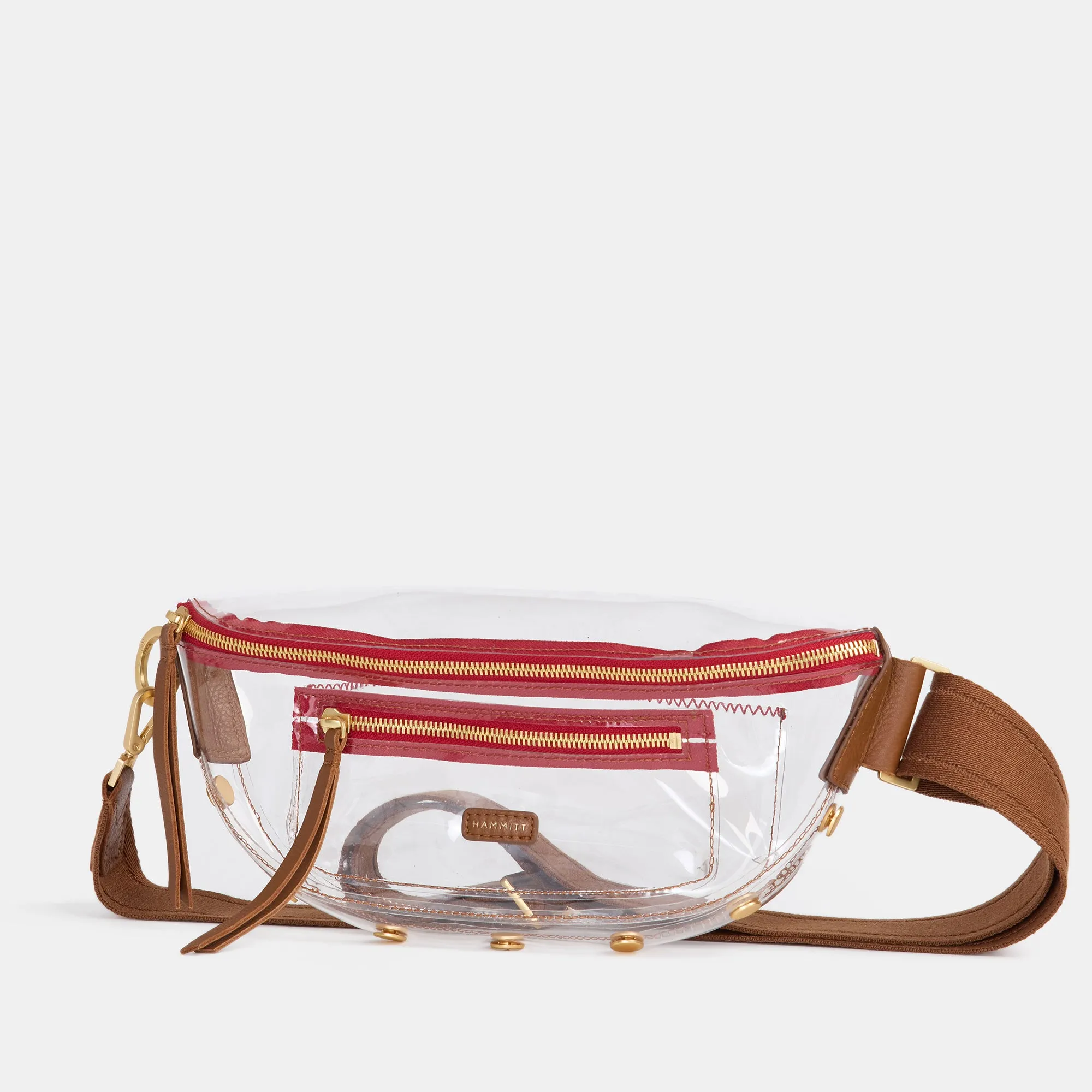 Charles Crossbody Clear | Mahogany Pebble/Brushed Gold Red Zip | Med