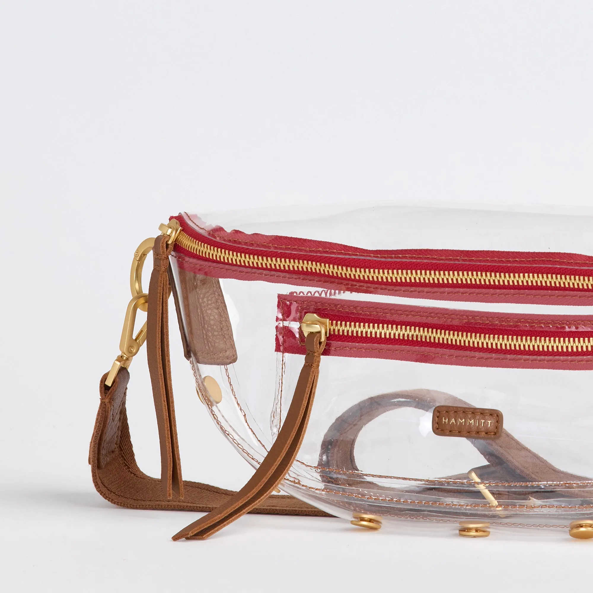 Charles Crossbody Clear | Mahogany Pebble/Brushed Gold Red Zip | Med