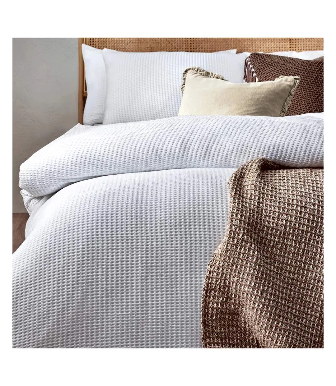 Chunky cotton waffle duvet cover set white Yard