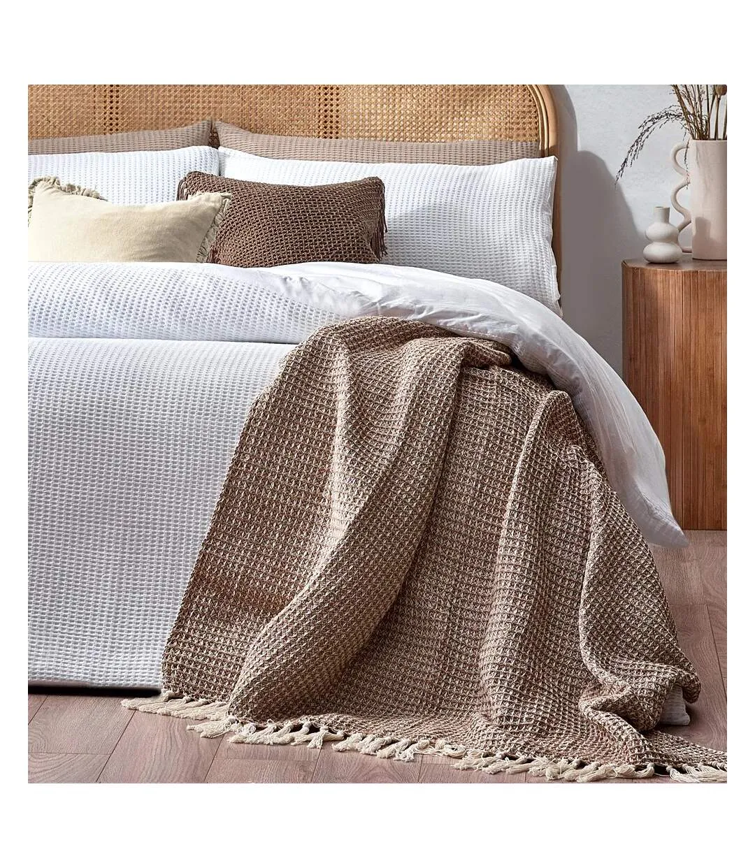 Chunky cotton waffle duvet cover set white Yard