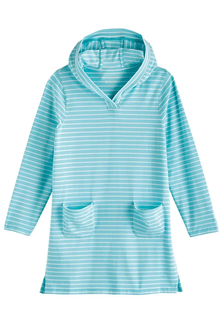 Coolibar Girl's Catalina Hoodie Ice Blue White Stripe UPF 50+ Coverup - Ice Blue/White Stripe - FINAL SALE