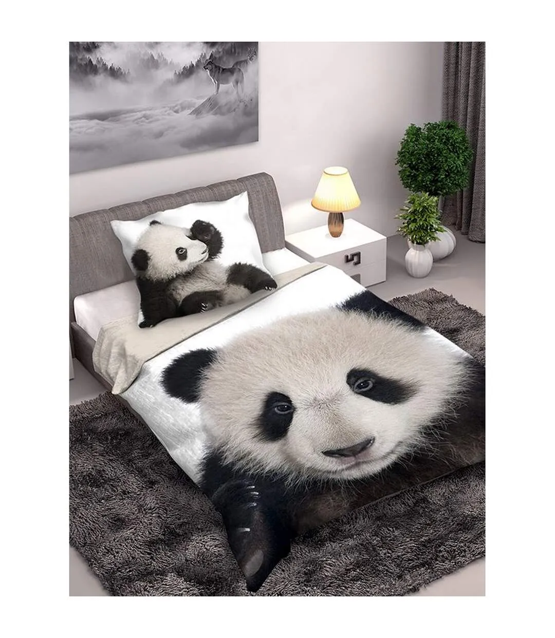 Cotton panda duvet cover set black/white Generic