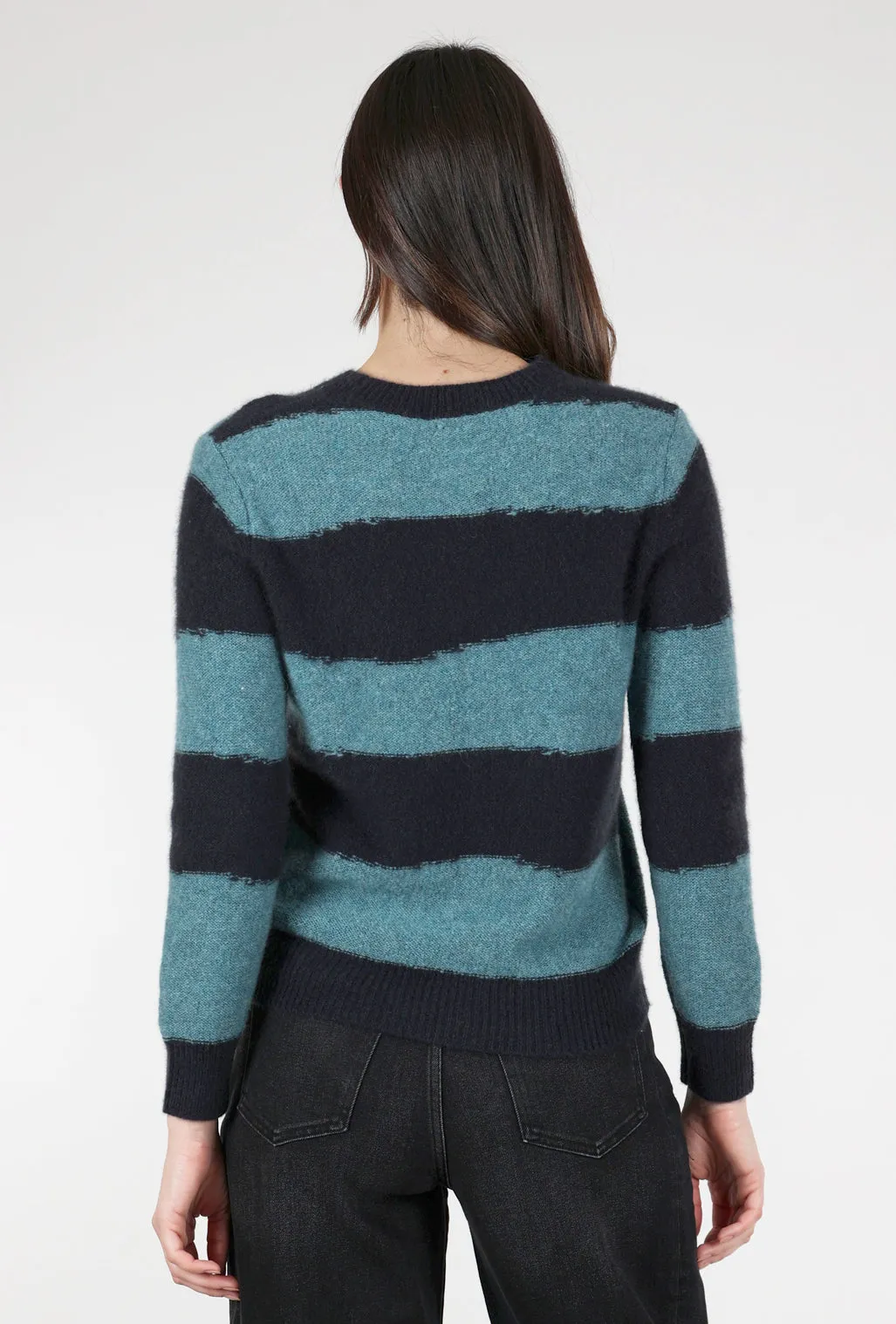 Cozy Lofted Cashmere Pullover, Black/Utopia Stripe