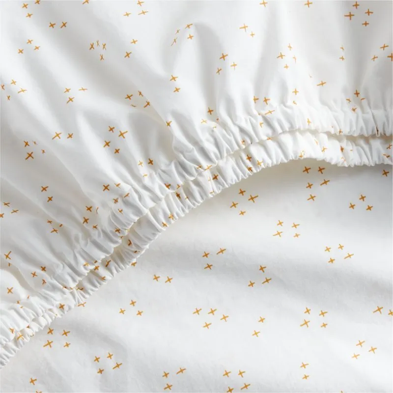 Crate&Barrel Cozy Cloud Twinkle Savannah Yellow Washed Organic Cotton Baby Crib Fitted Sheet