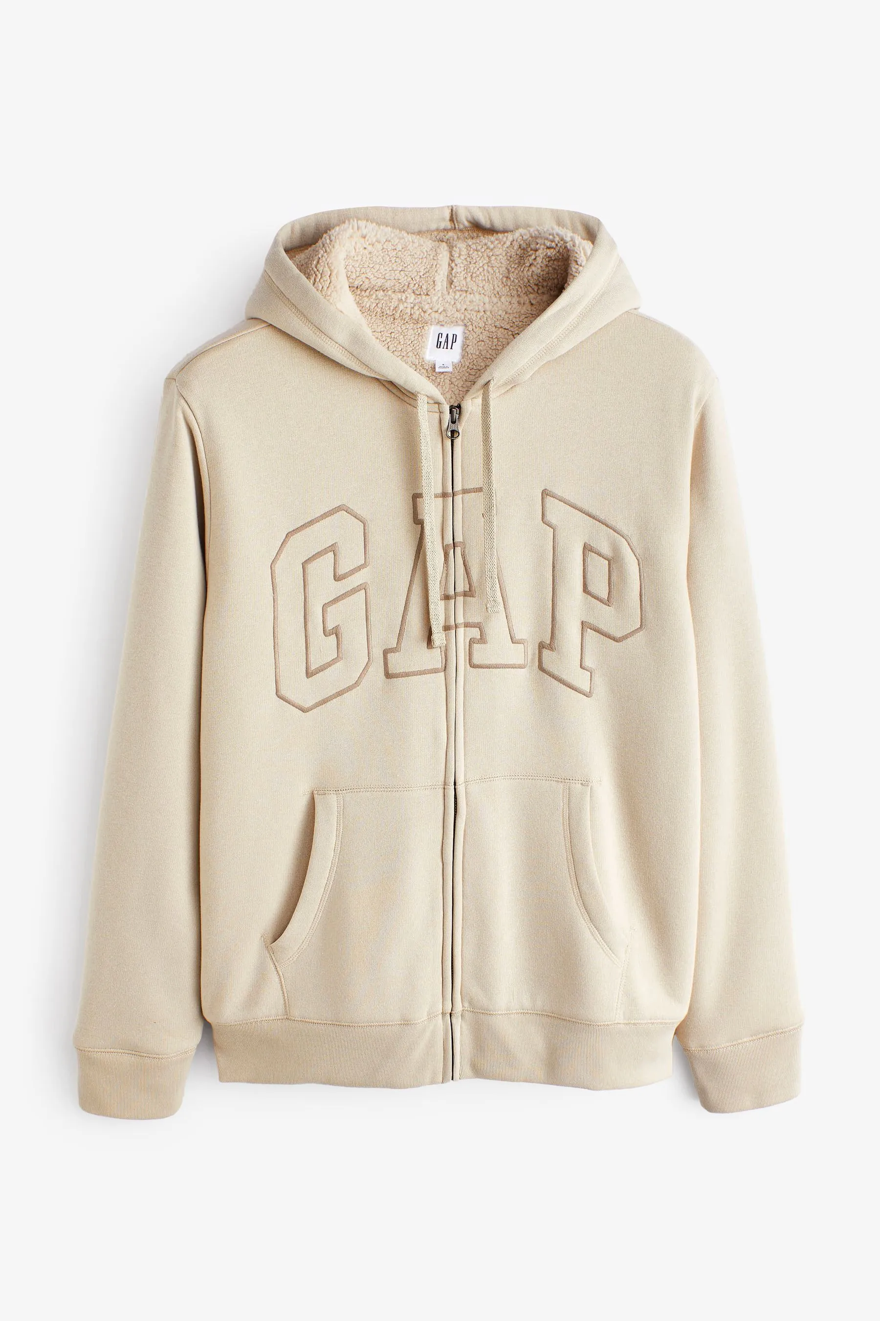 Cream Logo Sherpa-Lined Zip Up Hoodie