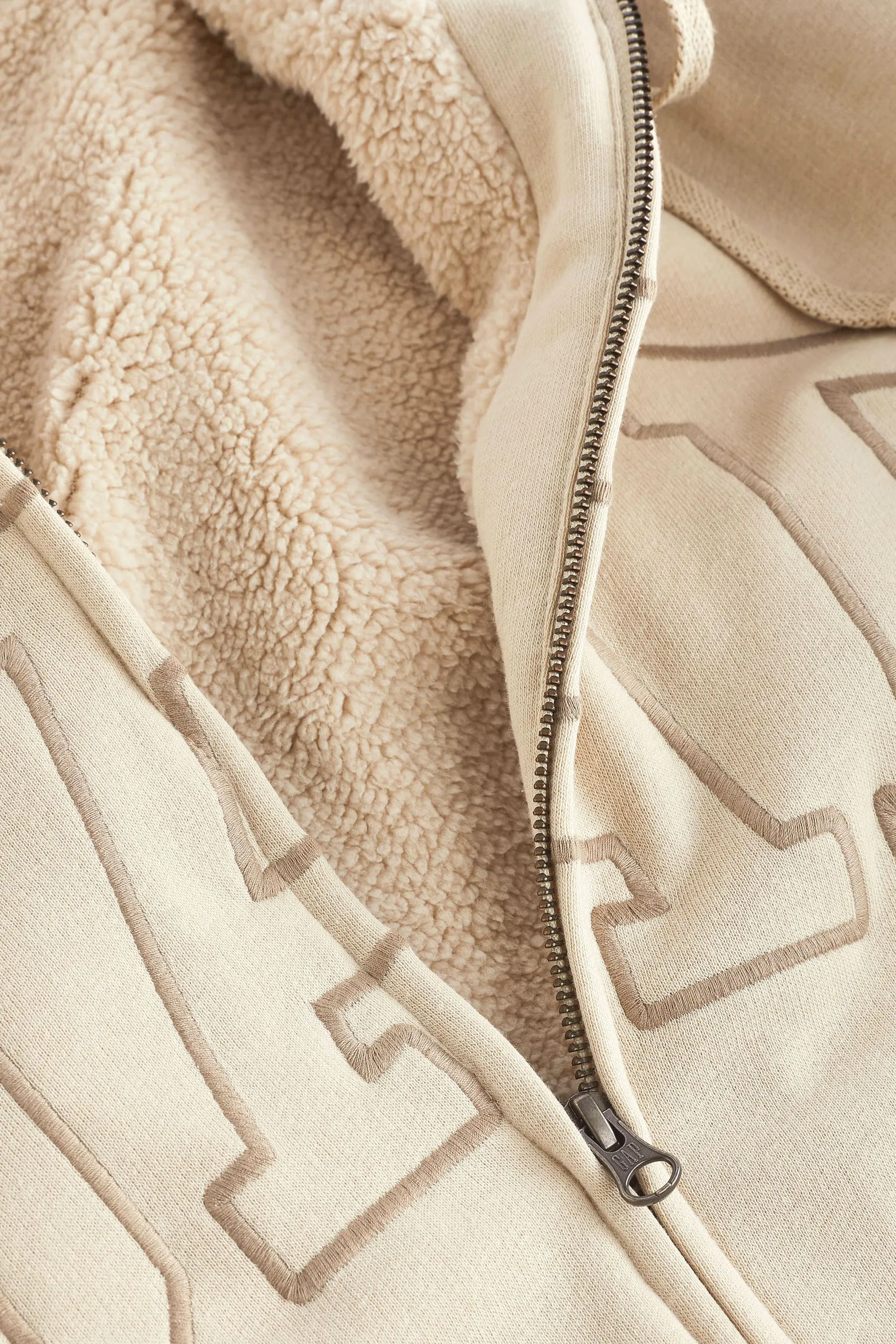 Cream Logo Sherpa-Lined Zip Up Hoodie