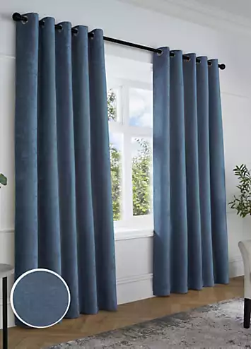 Curtina Textured Chenille Pair of Lined Eyelet Curtains | Kaleidoscope