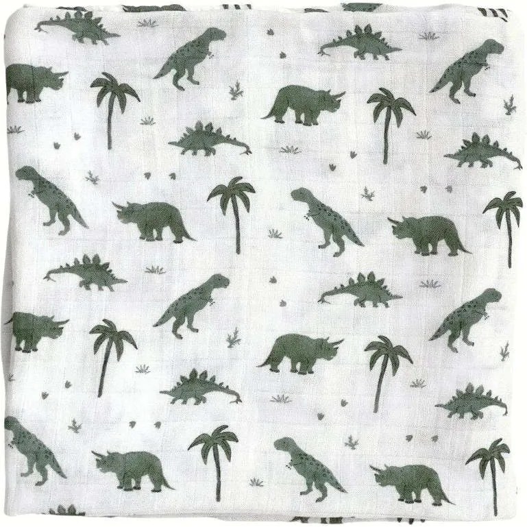 Dear Perli Bamboo Muslin Swaddle Blanket, Dino, Snores