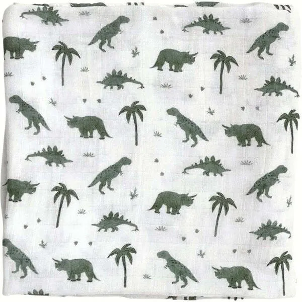 Dear Perli Bamboo Muslin Swaddle Blanket, Dino, Snores