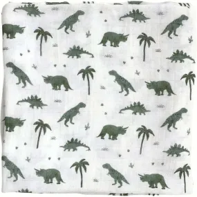 Dear Perli Bamboo Muslin Swaddle Blanket, Dino, Snores