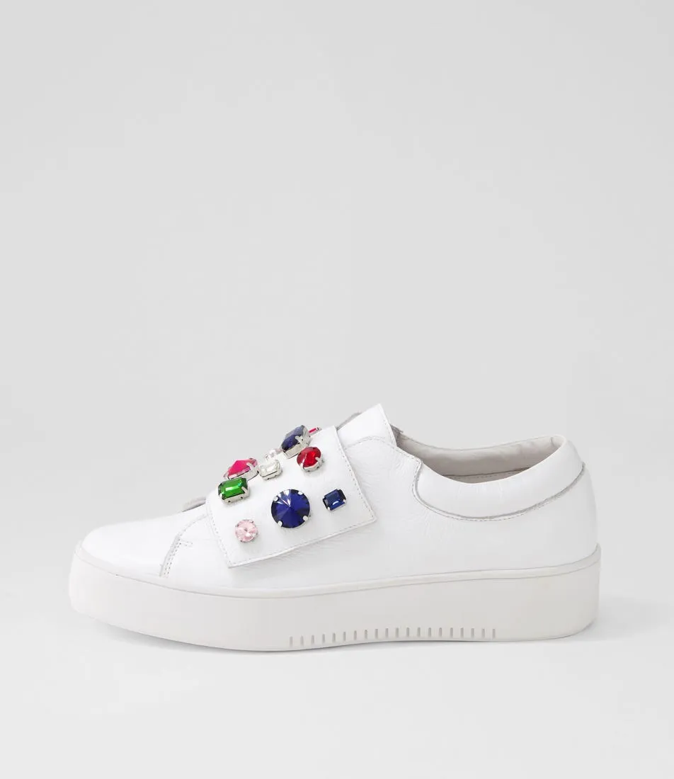 DJANGO & JULIETTE Lunit White Bright Jewels Leather Sneakers