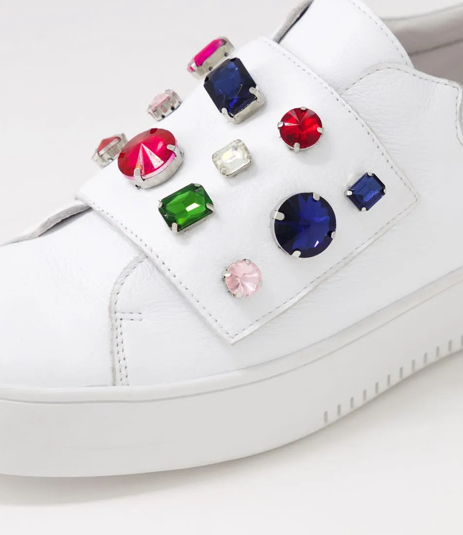 DJANGO & JULIETTE Lunit White Bright Jewels Leather Sneakers