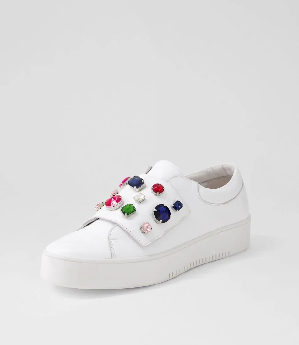 DJANGO & JULIETTE Lunit White Bright Jewels Leather Sneakers