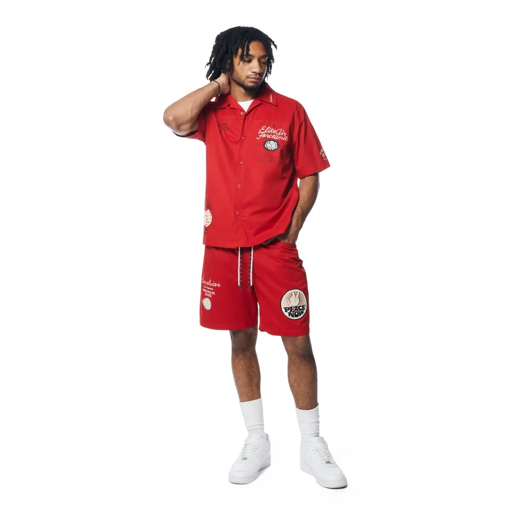 Fashion Military Windbreaker Shorts - Red