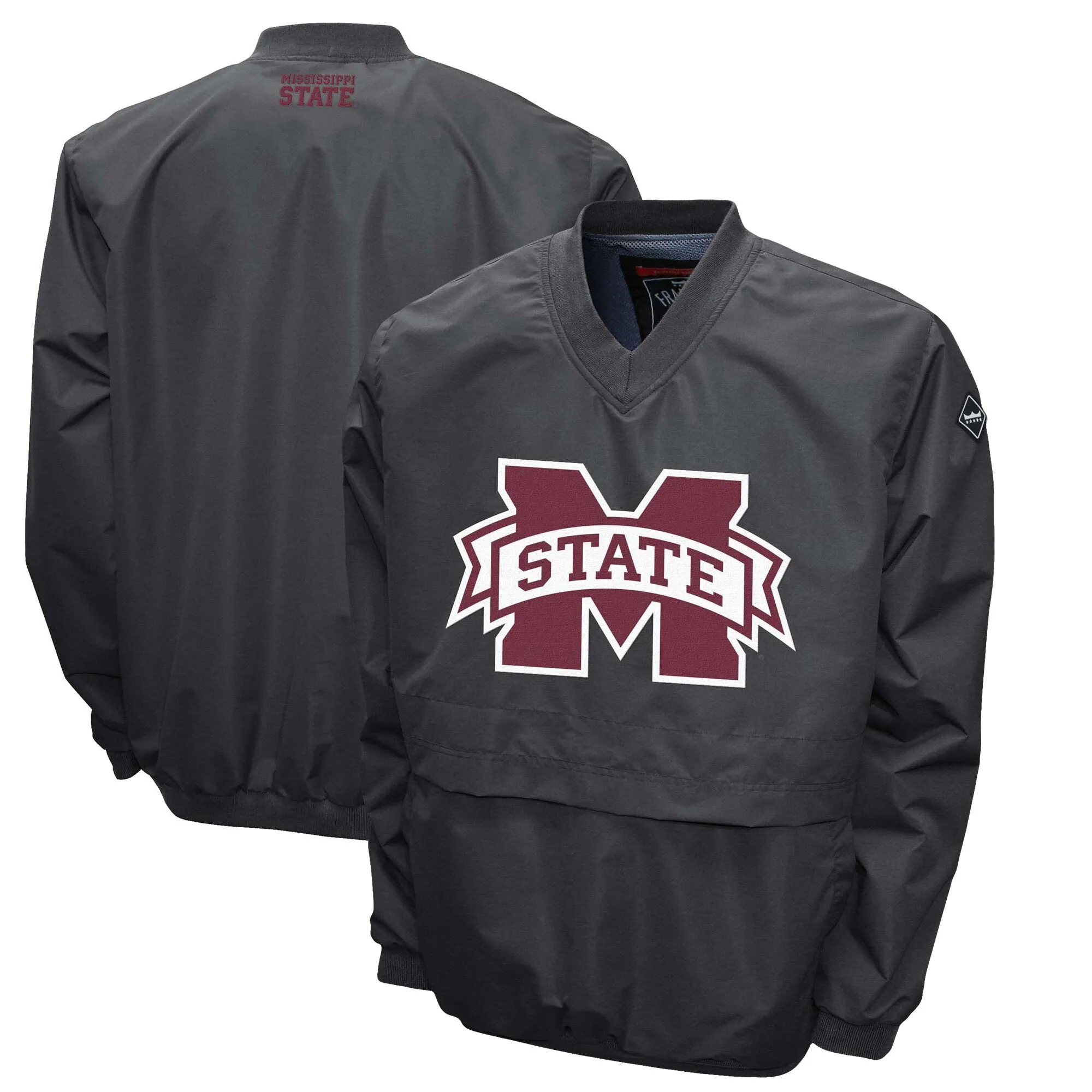 Franchise Club Mississippi State Bulldogs Gray Windshell Big Logo V-Neck Pullover Jacket