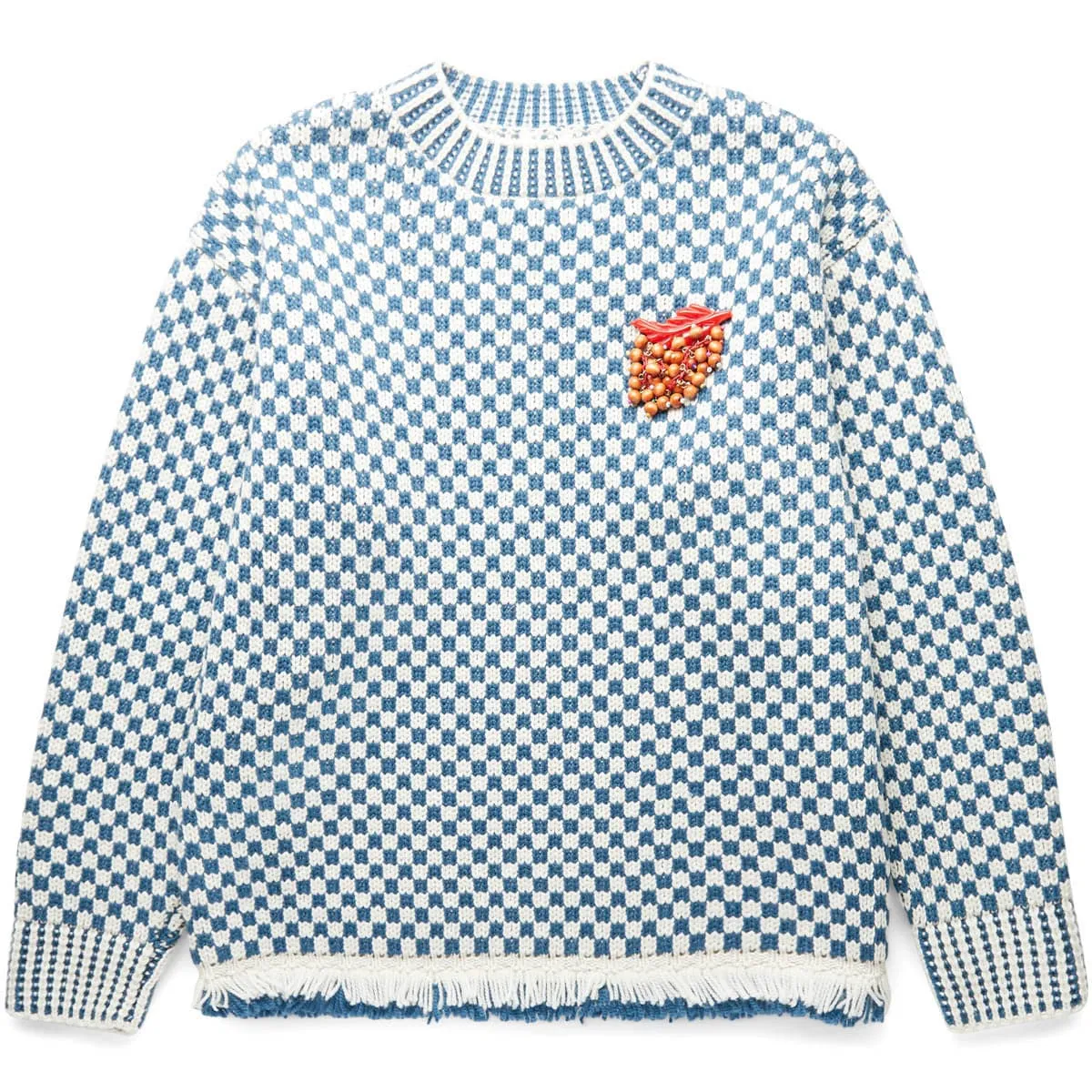 FRINGE CHECK PULLOVER BLUE CREAM | Bodega