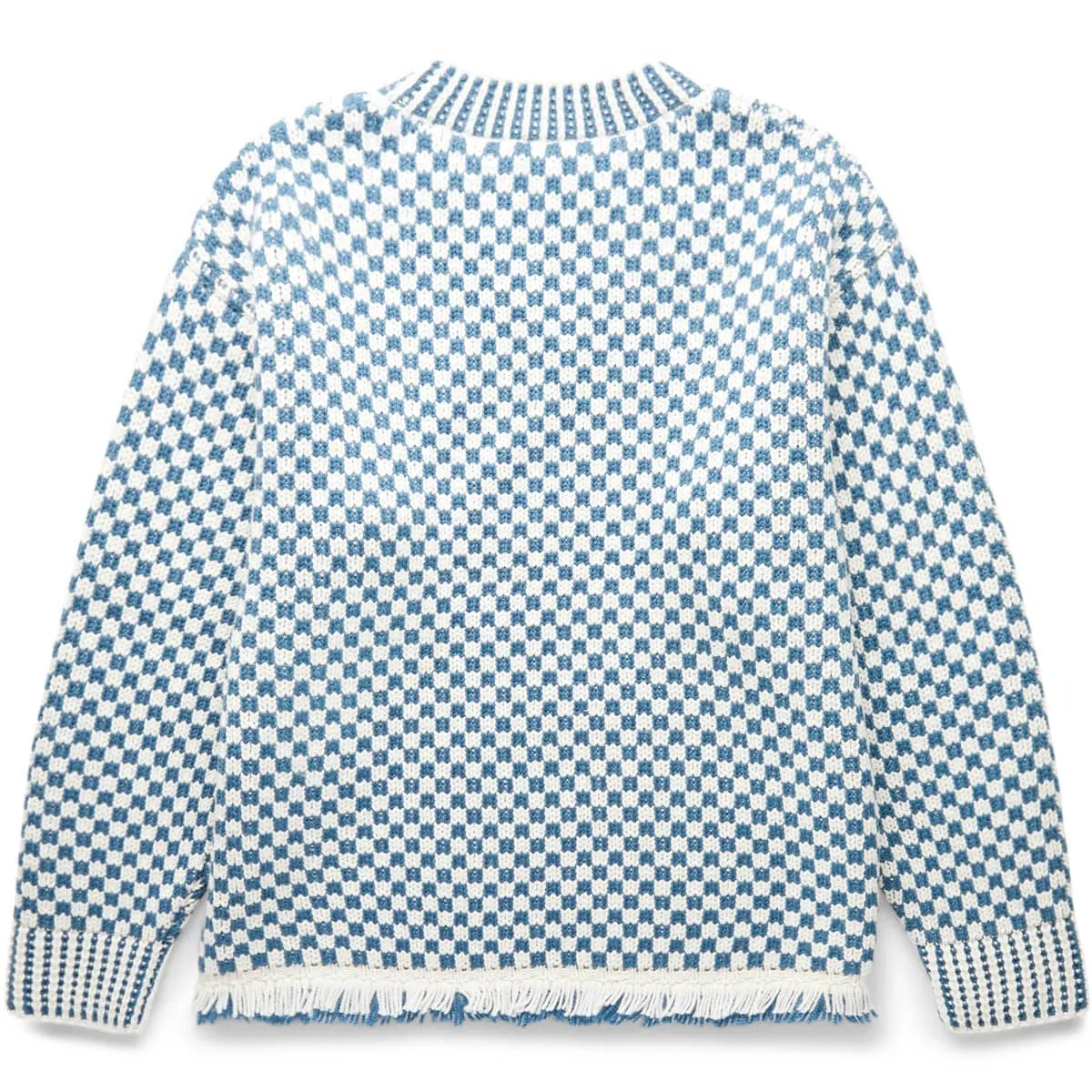 FRINGE CHECK PULLOVER BLUE CREAM | Bodega