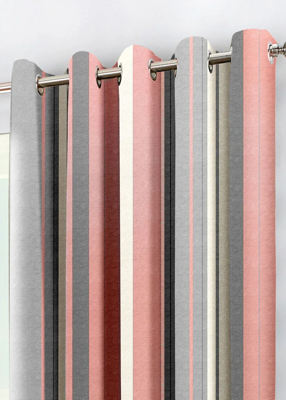 Fusion Whitworth Stripe Pink Eyelet Curtains