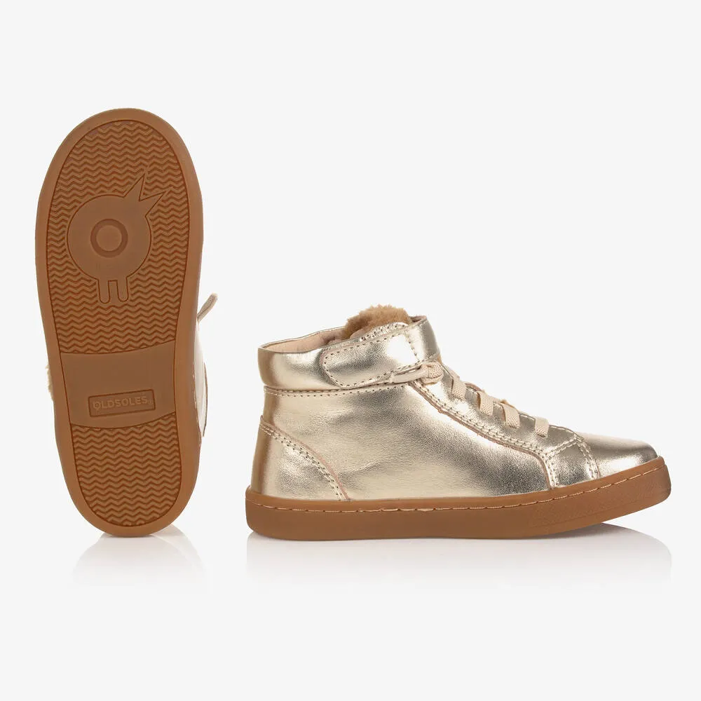 Girls Gold Leather Trainers