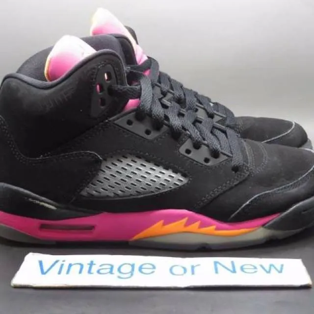 Girls' Nike Air Jordan V 5 Black Bright Cactus Citrus Pi...