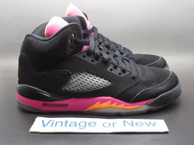 Girls' Nike Air Jordan V 5 Black Bright Cactus Citrus Pi...