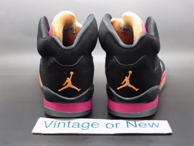 Girls' Nike Air Jordan V 5 Black Bright Cactus Citrus Pi...