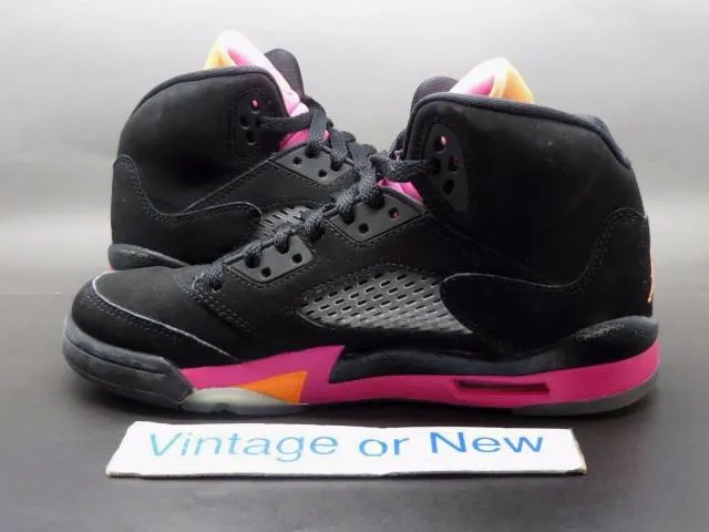 Girls' Nike Air Jordan V 5 Black Bright Cactus Citrus Pi...